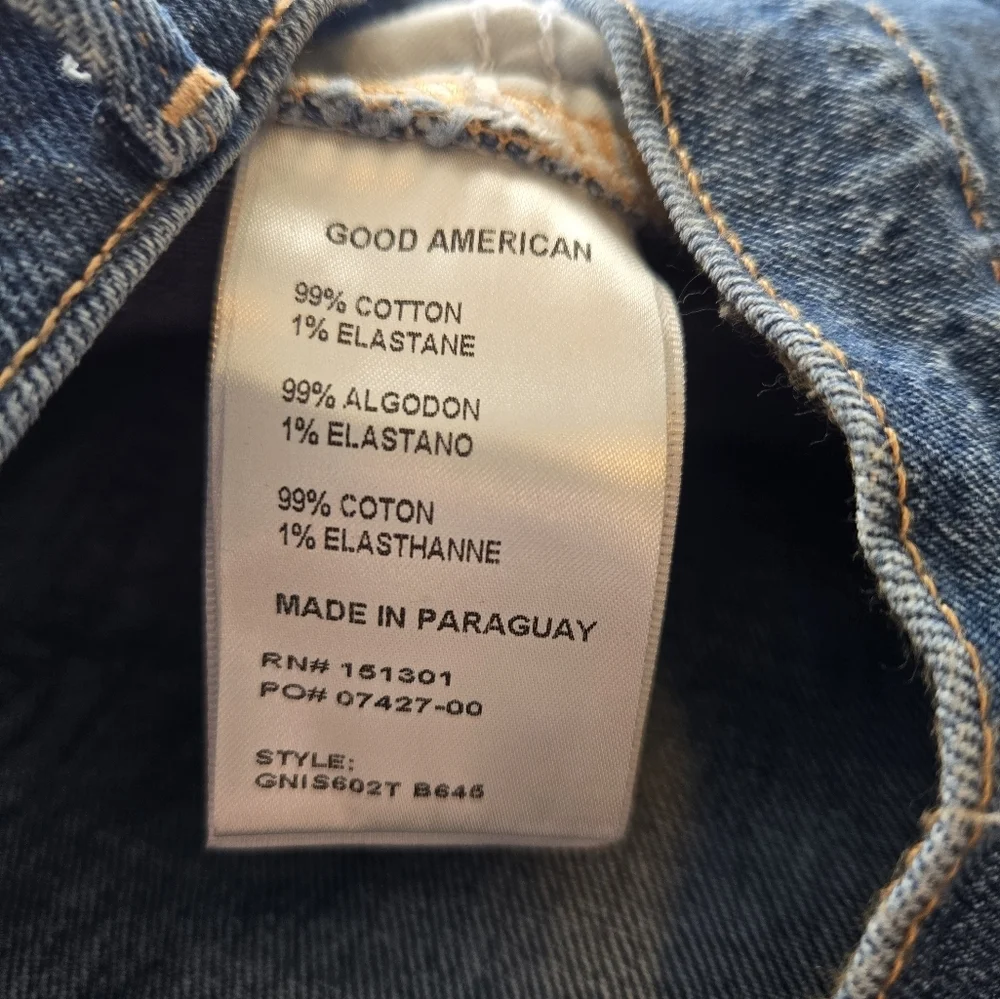NWOT Good American Good '90s Blue 645 Raw Step Hem Denim Shorts $129 Plus Sz 24